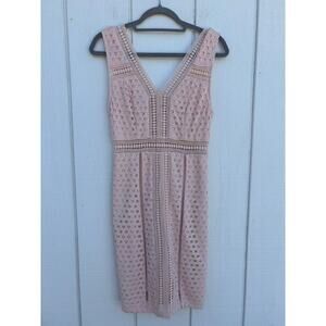 BCBG Crochet Pink Mini Dress, V Neck, Sleeveless, Sheath, Peek A Boo,‎ Sz 2